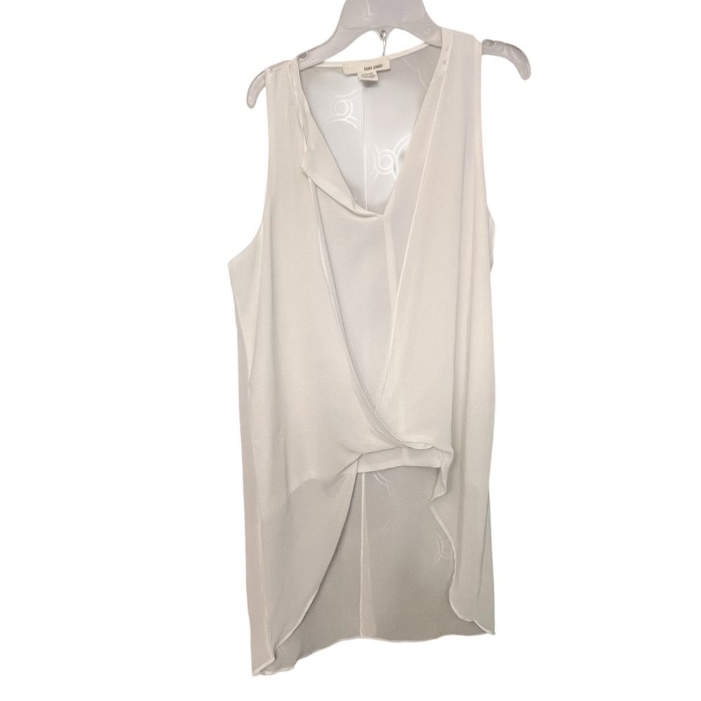 Sans Souci size medium white sleeveless semi sheer high low top
